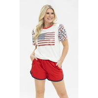 Sequin American Flag Star Sleeve Tee