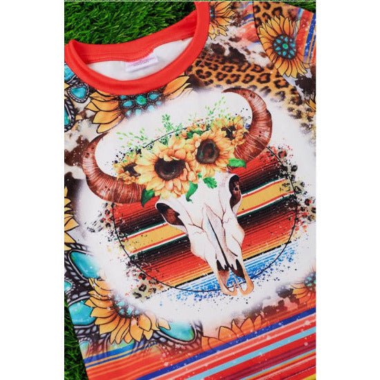 Cow Skull Serape and Sunflower Tee - Rhinestone Gal