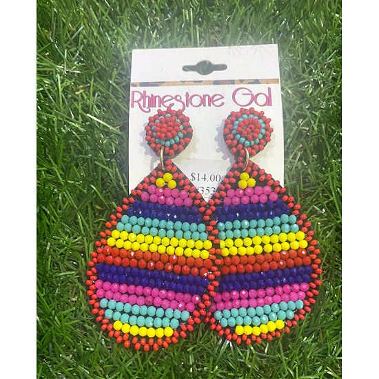 Serape Stripe Teardrop Seed Bead Earrings