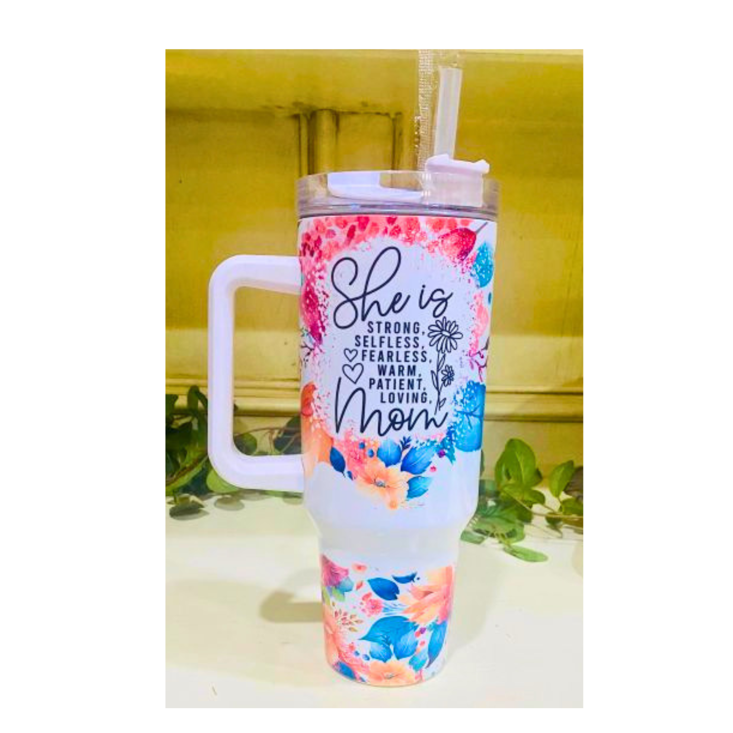 She Is Strong Mom 40 oz Floral Tumbler