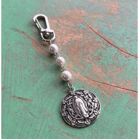 Silver Pearl Guadalupe Bag Charm