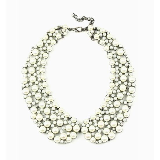 Layered Pearl Collar Statement Necklace – Chunky White Pearl Bib Necklace