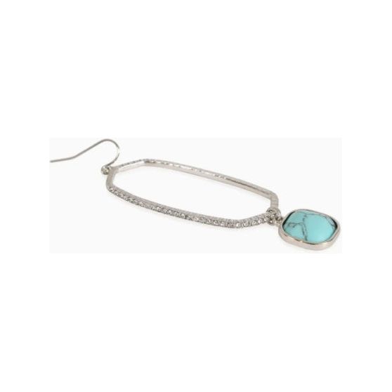 Silver Hex Drop Earrings with Turquoise Charm