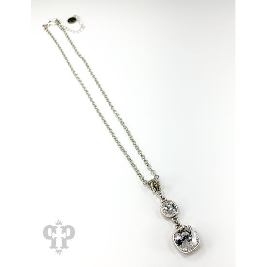 Pink Panache Silver Double Crystal Pendant Necklace