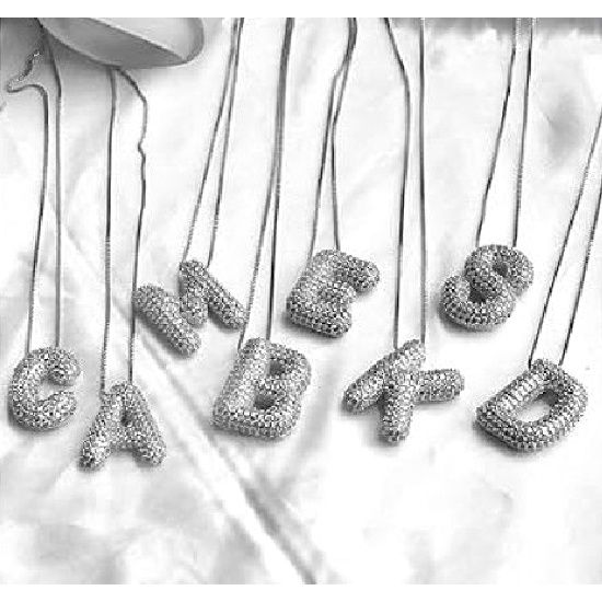 Silver Rhinestone Bubble Initial Necklace