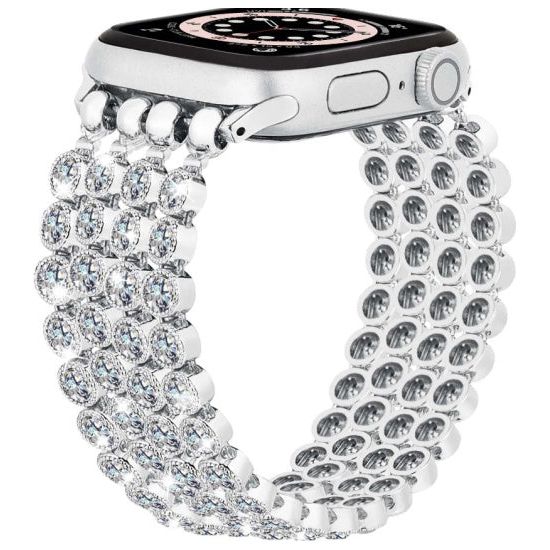 Crystal Diamond Bling Cz Silver Stretch Elastic Apple Watch