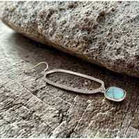 Silver Rhinestone Hexagon Drop Earrings with Turquoise Stone