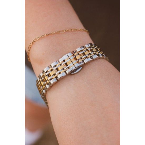 18K Gold & Stainless Steel Link Watch Band – Fits 5”–7” Wrists