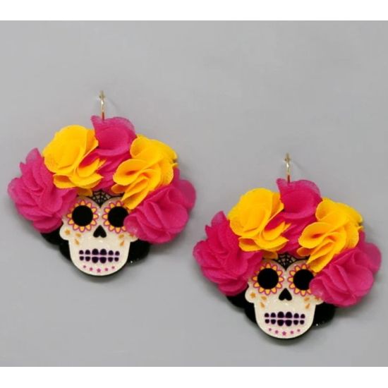 Floral Crown Sugar Skull Earrings