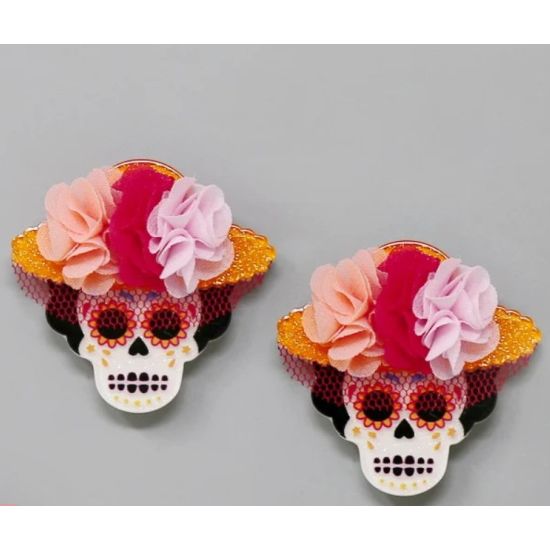 Floral Sombrero Sugar Skull Earrings