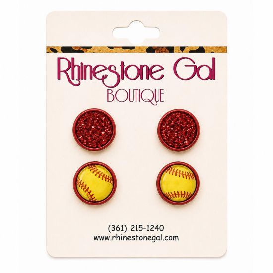 Softball & Red Druzy Stud Earring Set