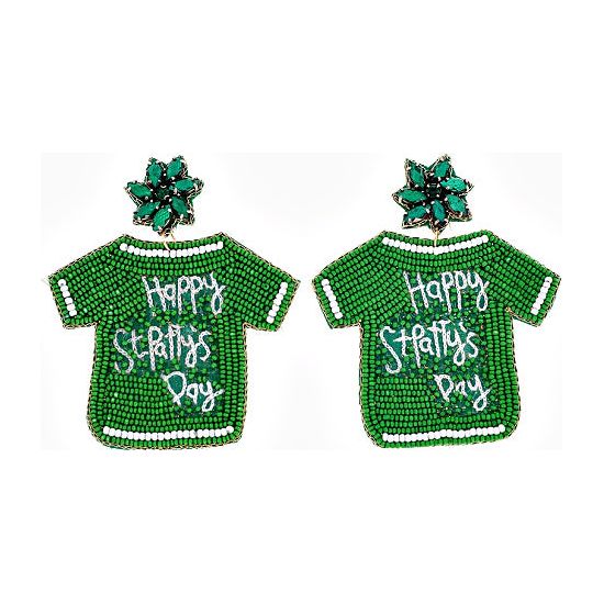 Happy St. Patty's Day Shirt Seed Bead Earrings - Rhinestone Gal