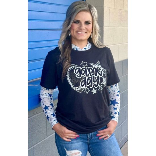 White Mesh Top with Blue Stars