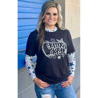 White Mesh Top with Blue Stars