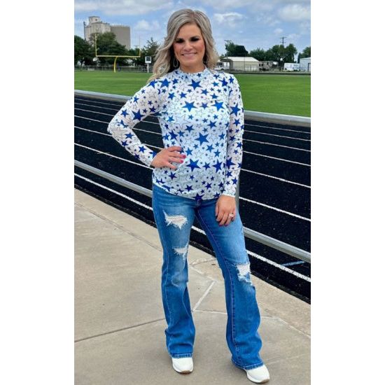 White Mesh Top with Blue Stars