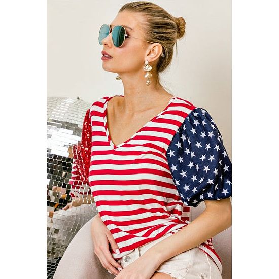 Stars & Stripes Puff Sleeve Top