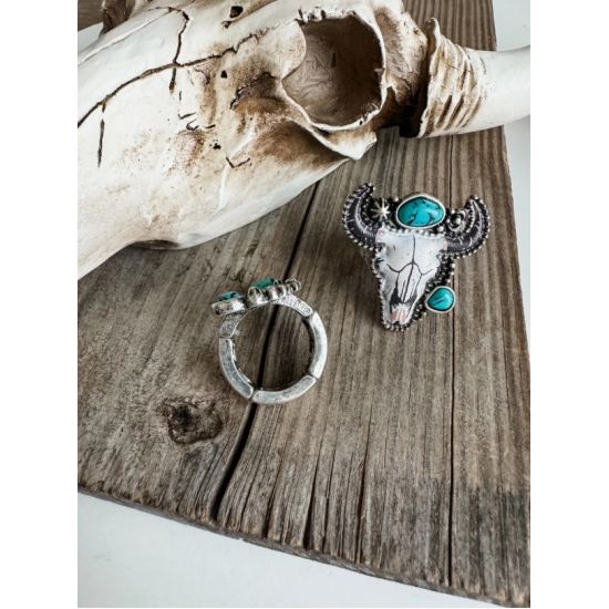 Western Turquoise Steer Adjustable Ring