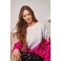 Color Block Hot Pink Leopard Sweater