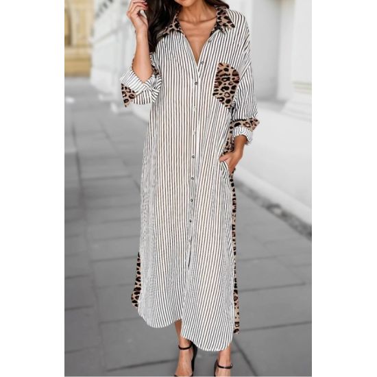 Striped & Leopard Button Down Maxi Dress