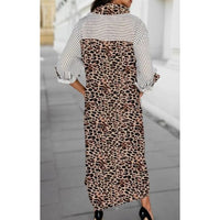 Striped & Leopard Button Down Maxi Dress