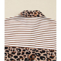 Brown Stripe Leopard Patchwork Maxi Shirt Dress