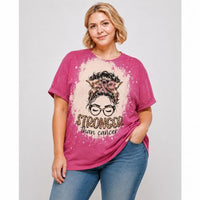 Stronger Than Cancer Bleached Pink Tee