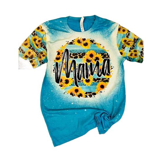 Sunflower and Leopard Mama Bleached Tee with Matching Sleeves