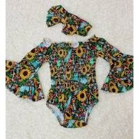Sunflower & Leopard Cross Baby Onesie with Headband