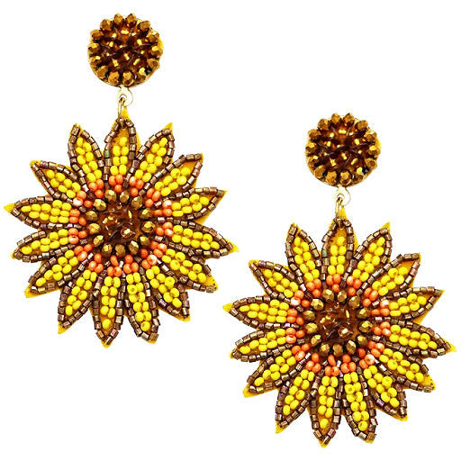 Sunflower Seed Bead Earrings - Rhinestone Gal