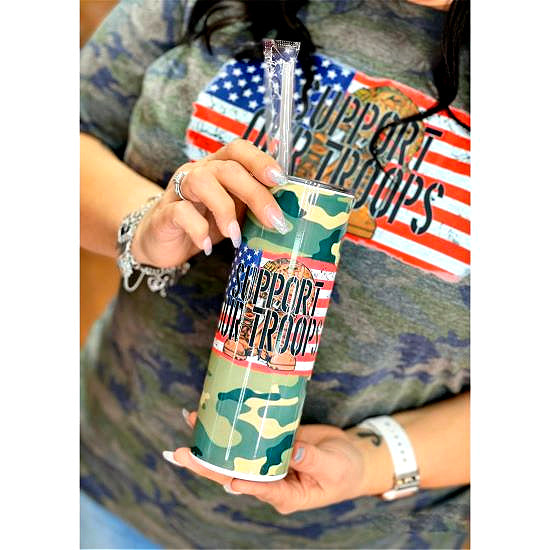 Support Our Troops Camo 20 oz Skinny Tumbler