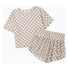 Tan Checkerboard Top & High Waist Skort Set