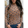 Brown Mesh Football Print Long Sleeve Top