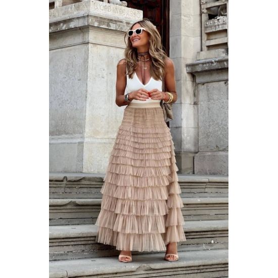 Tan Mesh Layered Maxi Skirt – Missy Fit