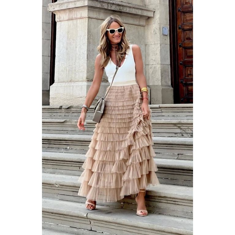 Tan Mesh Layered Maxi Skirt – Missy Fit