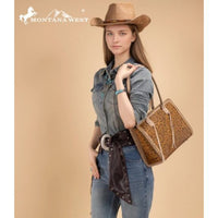 Montana West Tan Floral Tooled Concealed Carry Tote Bag