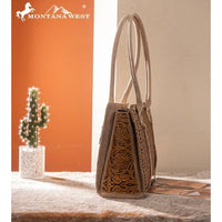 Montana West Tan Floral Tooled Concealed Carry Tote Bag
