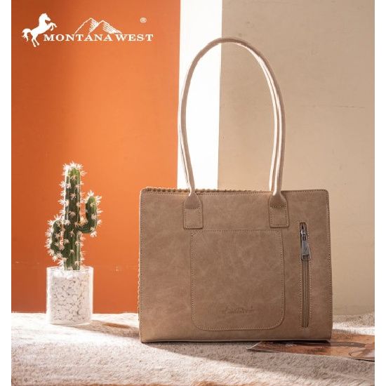Montana West Tan Floral Tooled Concealed Carry Tote Bag