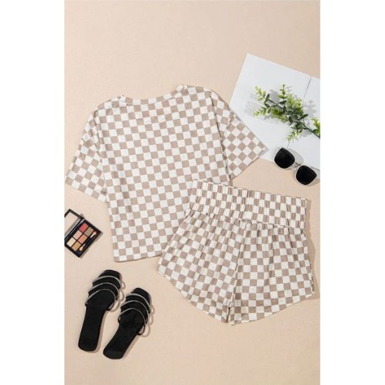 Tan Checkerboard Skort Set