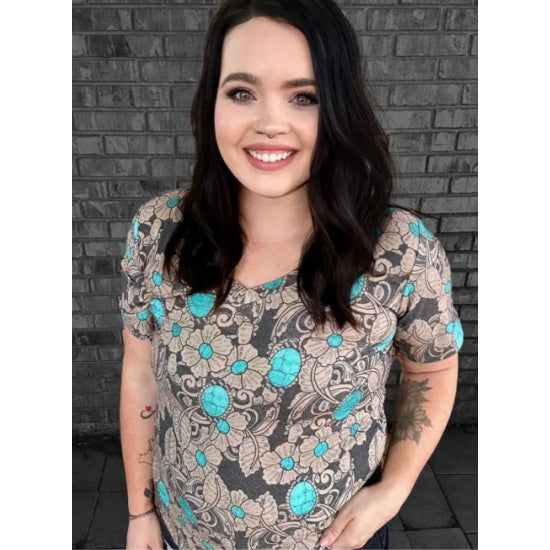 Turquoise Accent V-Neck Tee