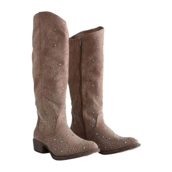 Taupe Crystal Studded Boots
