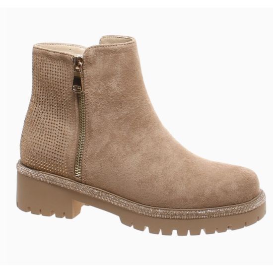 Sparkle Step Taupe Rhinestone Ankle Boots