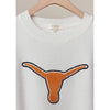White Texas-Inspired Sweater – Orange Patchwork Lettering & Longhorn Graphic