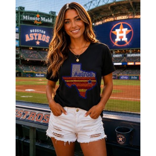 Crystal Texas Astros Bling V-Neck Tee