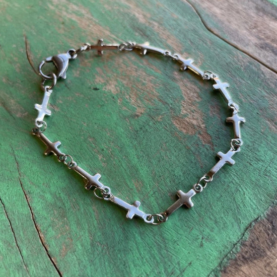 Stainless Steel Tiny Cross Bracelet – Silver | Waterproof Jewelry