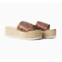 Myra Tooled Leather Platform Slides