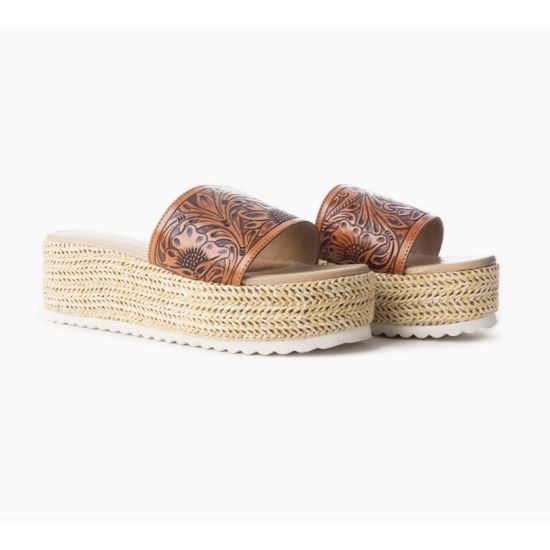 Myra Tooled Leather Platform Slides