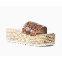 Myra Tooled Leather Platform Slides
