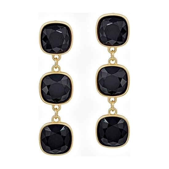 Square Crystal Triple Drop Earrings - Rhinestone Gal