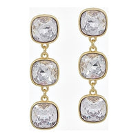 Square Crystal Triple Drop Earrings - Rhinestone Gal