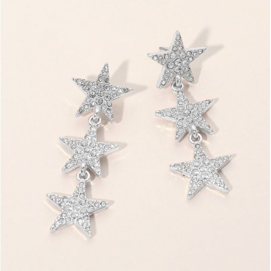 Triple Rhinestone Star Drop Earrings